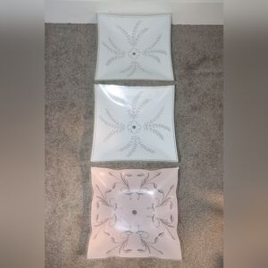 3 Vintage Frosted Glass Light Fixtures 11"×11"×2"